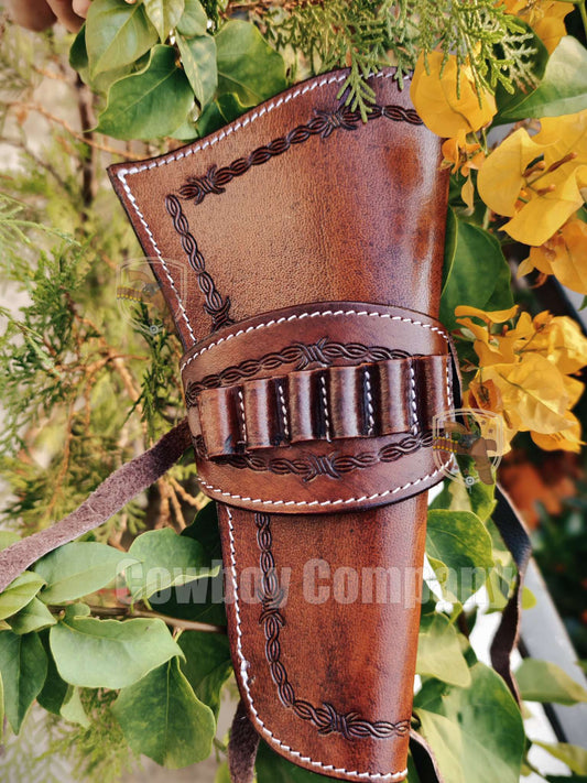 Western Leather Holster Gun Belt 44 / 45 Black Hand Made Cowboy Revolver Pistol