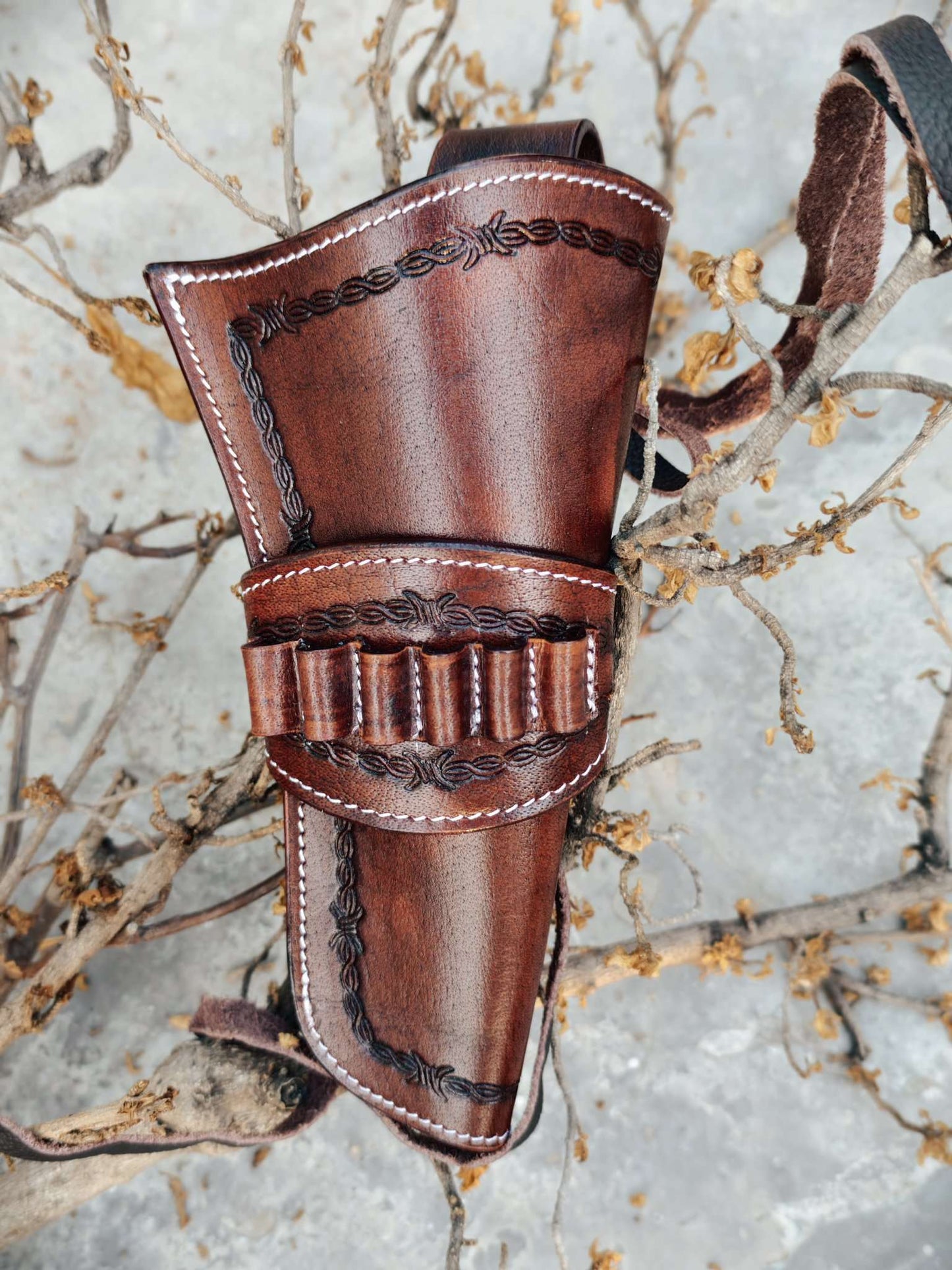 Western Leather Holster Gun Belt 44 / 45 Black Hand Made Cowboy Revolver Pistol